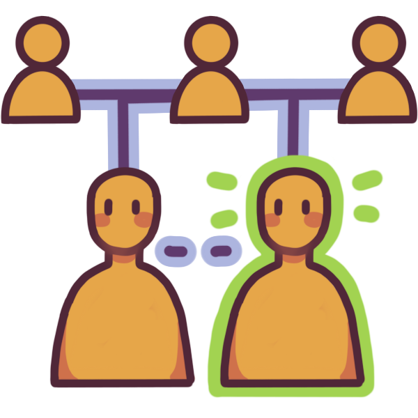 a pair of children who share one parent, and have a dotted line between them. One of them is highlighted in green.